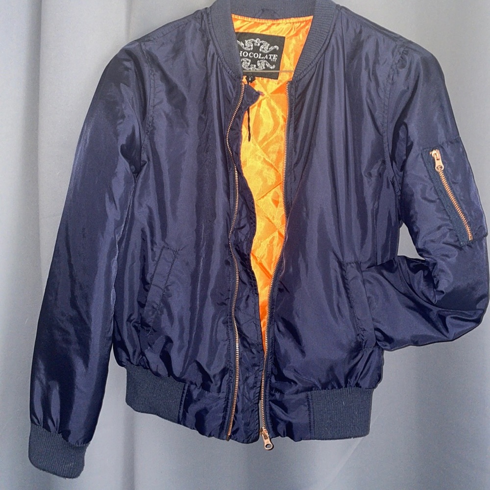 Navy blue bomber jacket. Small